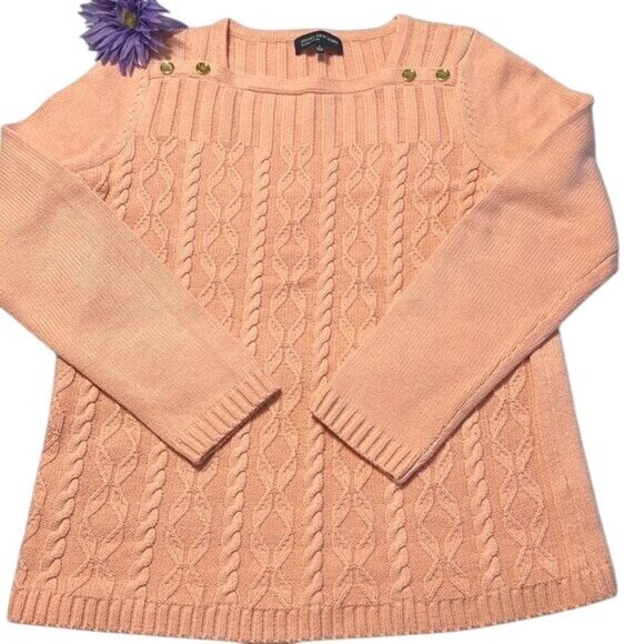 Jones New York Signature Pastel Orange Cable Knit Sweater L - Picture 1 of 4